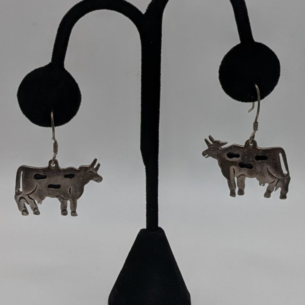 Sterling Silver Cow Earrings Mexico Silver TV-94